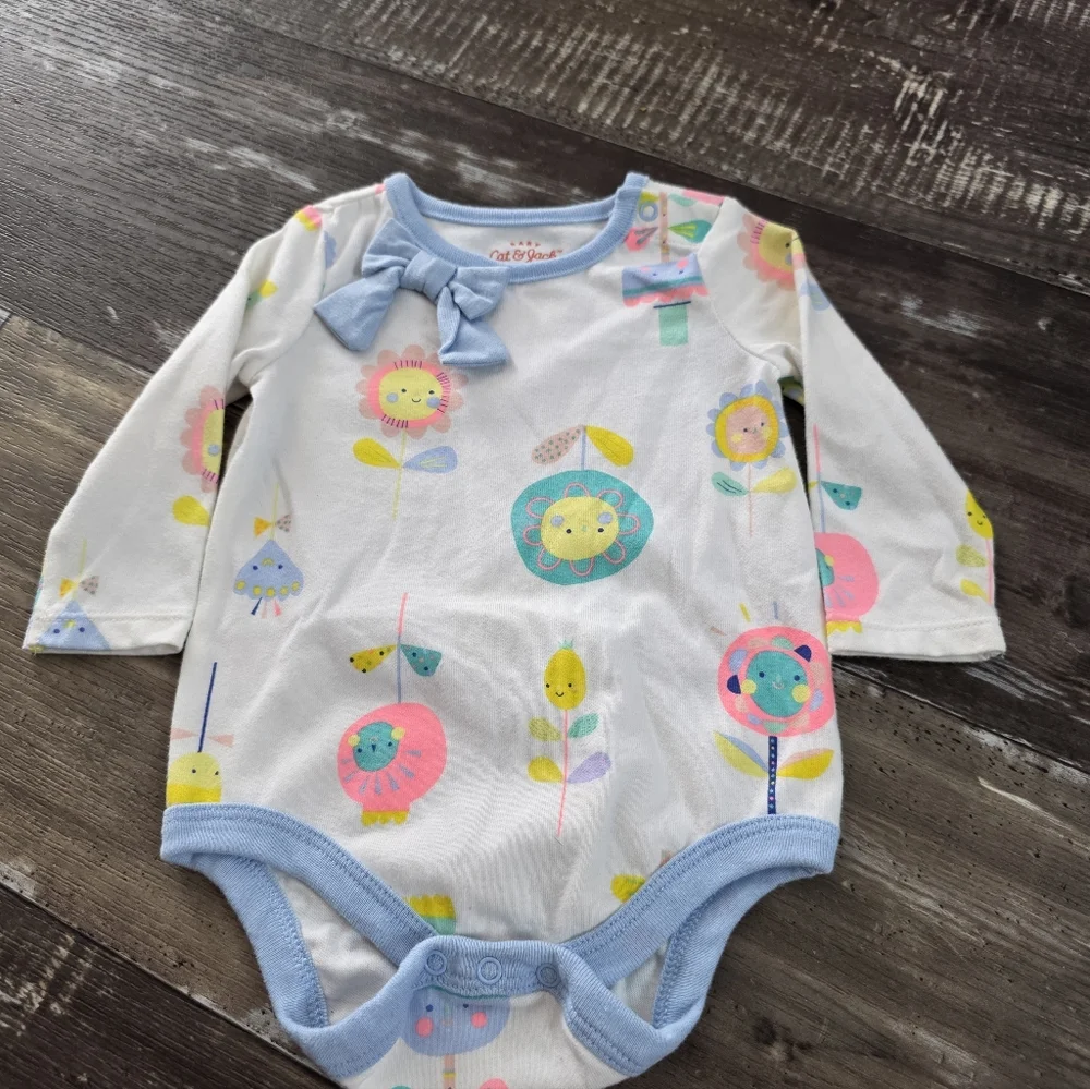 Carter's White and Blue Floral Baby Bodysuit